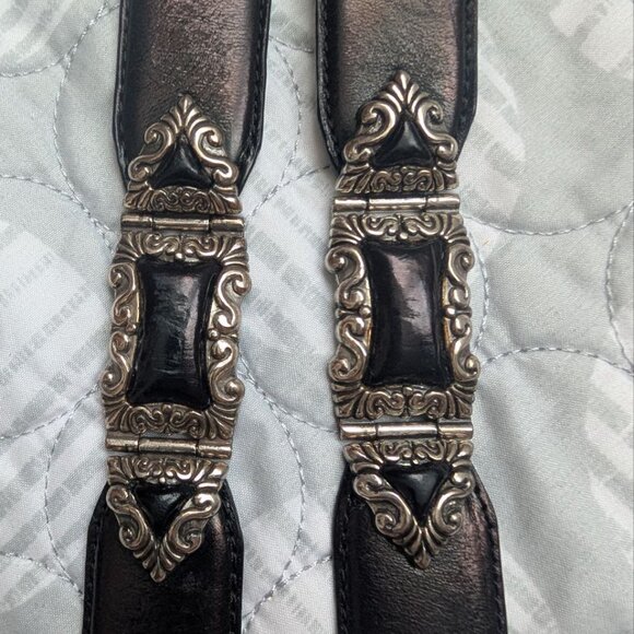 Fossil Black Leather Belt with Silver Metal Ornaments and Buckle Size L main image 11